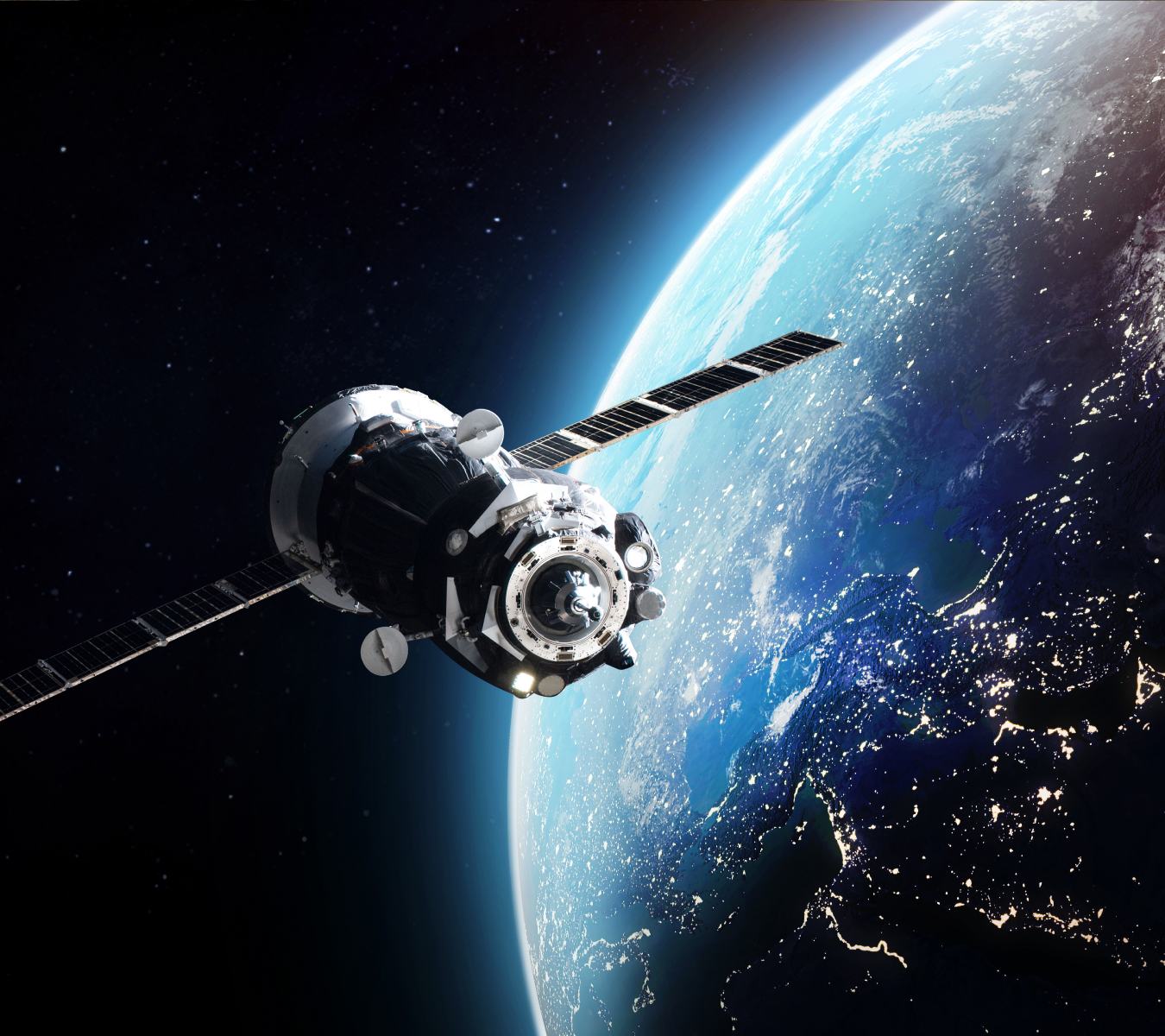 View of a satellite orbiting Earth from space.