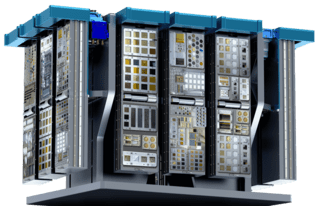Modular space experiment platform with multiple vertical panels containing electronic components and test materials, mounted in a frame designed for exposure on the exterior of a spacecraft.